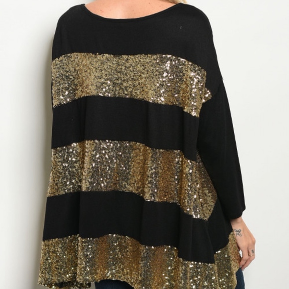 SALE!BLACK GOLD SEQUINS TUNIC TOP - Picture 3 of 4